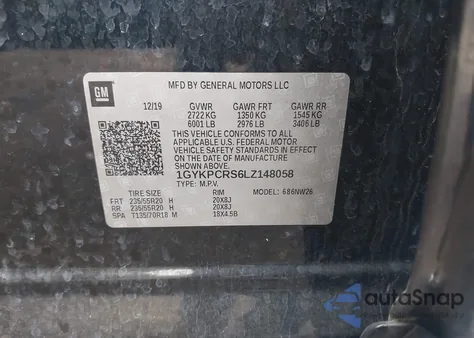 2020 Cadillac Xt6 Premium Luxury z USA, uszkodzony, nr VIN 1GYKPCRS6LZ148058